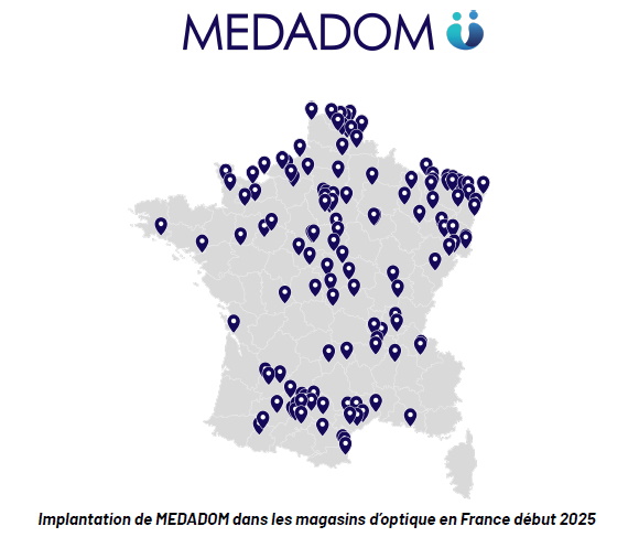 Télé-ophtalmologie - Medadom veut équiper 1 000 magasins d’optique d’ici 2026 - carte des implantations